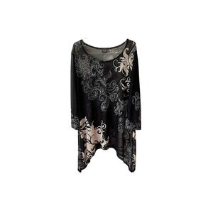 3/$20 💥 Chico's Travelers Sheer Tunic Fleur De Lis Paisley Print Sharkbite‎ Hem
